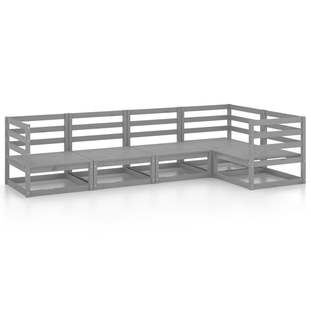5 Piece Garden Lounge Set Grey Solid Pine Wood