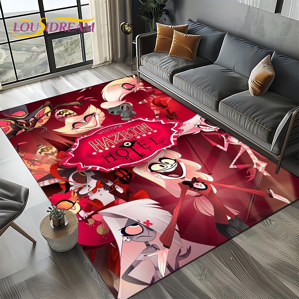 H-Hazbin Hotel Charlie Kreskówkowy Dywanik Dywan do Sypialni Salonu Dekoracja Domowa Sofa, Dekoracja do Zabawy dla Dzieci Mata Podłogowa Prezent