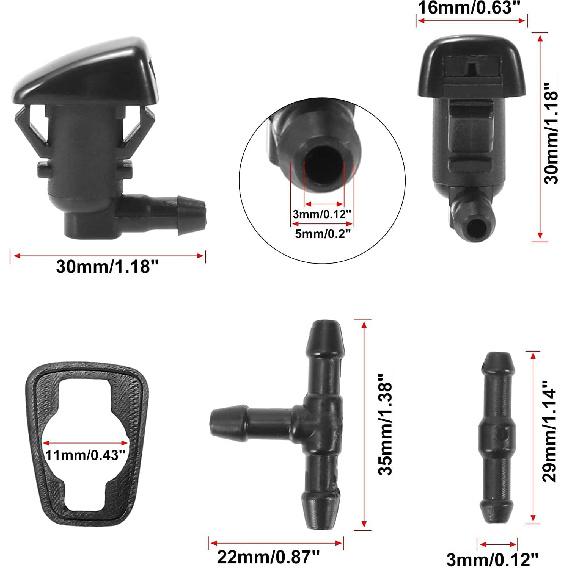 Unifizz 2 Meters Windshield Washer Hose with 2pcs Connectors Replaces 8E5Z17603A 7pcs Front Windshield Washer Nozzles for Lincoln MKZ for Ford Fusion