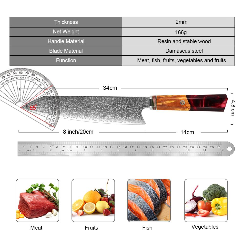 XITUO Damascus Kiritsuke Knife,8 Inch Ultra-Sharp Deluxe Kitchen Gyuto Knife,VG-10 67 Layers Damascus Steel Butcher Chef Knives