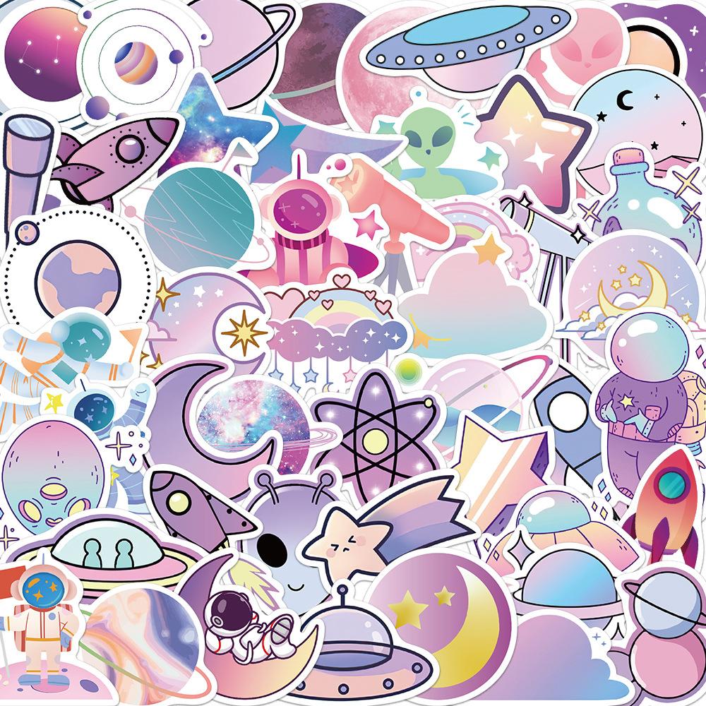 50 Cartoon Gradient Planet Graffiti Stickers Suitcase Pen Guitar Notebook Waterproof Explosive Astronaut Stickers