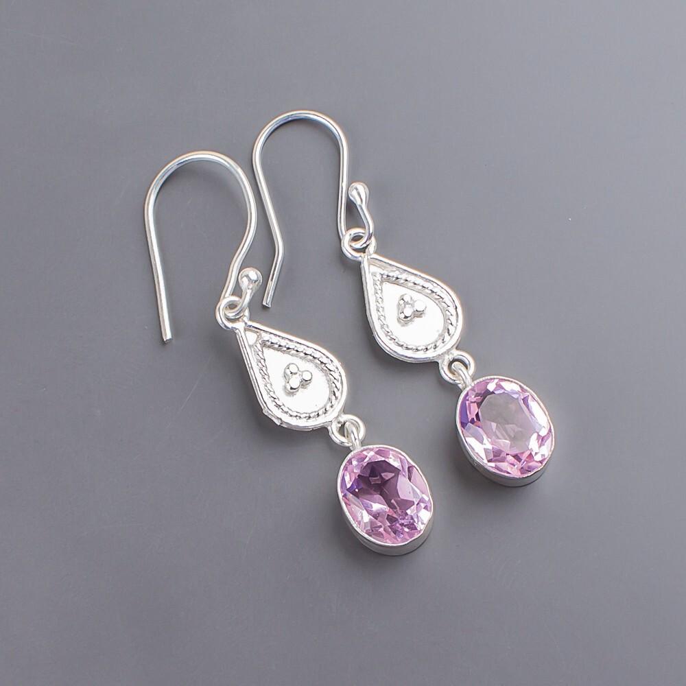 Natural Morganite Gemstone 925 Sterling Silver Jewelry Handmade Earrings 1.70" EE-8-11