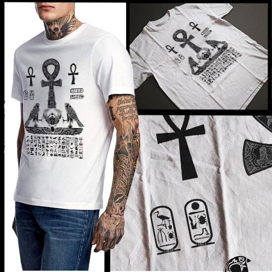 

Egyptian Falcon T-Shirt Ancient Egypt Hieroglyphics And Ankh Men Cotton Tee S