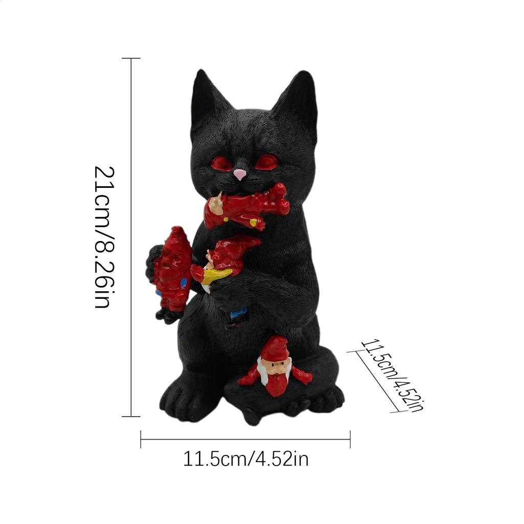 Black Cat Statue Halloween Decorative Holiday Statue Decorative Cat Eating Dwarf Figurine For Display Cabinet Nightstand Dining