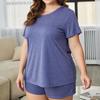 Schlafanzüge in Übergröße für Damen, Rundhalsausschnitt, kurze Ärmel, Hemd und kurze Hosen, Sommer-Pyjama-Set, übergroße Schlaf-Lounge-Wear