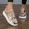 Metal Color Sneakers Casual Vulcanized Sport Shoes Fashi White Shoe for Woman Flats Shoes Summer Breathable Shoes Women
