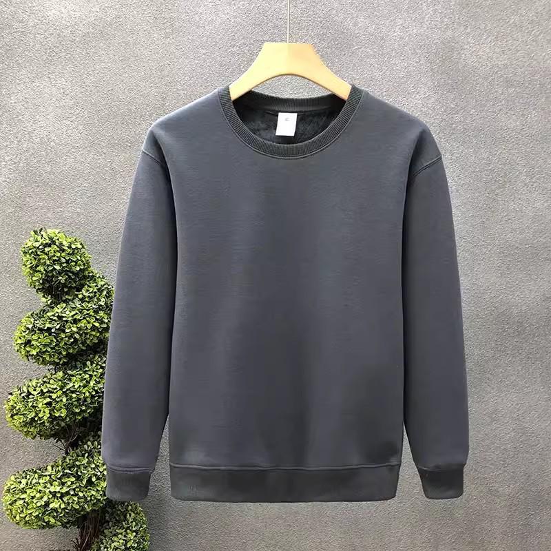 Men's 2025 Spring/Autumn Korean Trend Cotton Sweatshirt - Loose Fit, Round Neck, Solid Color Long Sleeve T-shirt