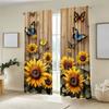 2PCS- Vintage Sunflower Print Curtains, Pole Bag Curtains, Bedroom and Living Room, Home Decoration, Room Decoration