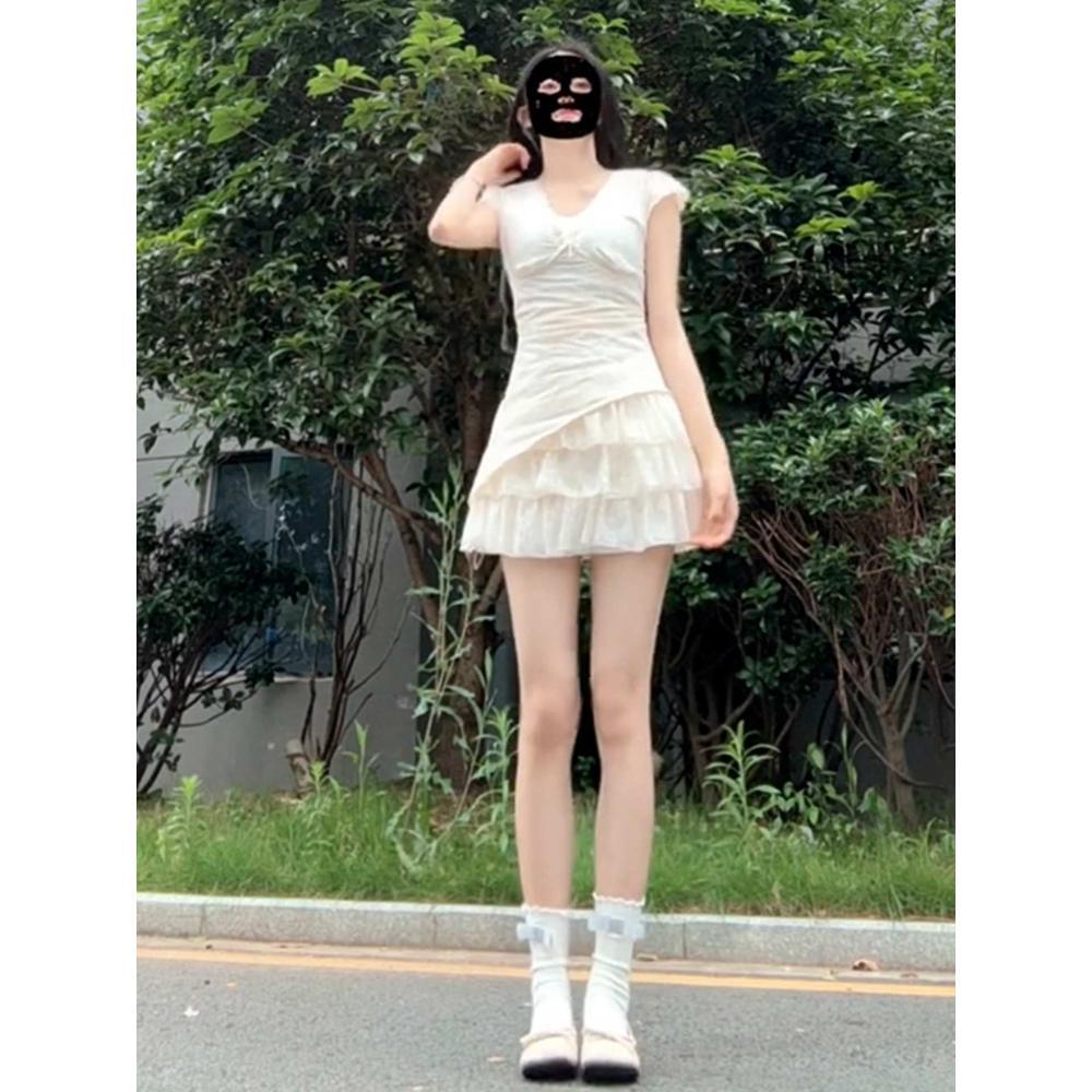 French light luxury design sense irregular lace pure desire dress women's leisure summer new slim and thin short skirt