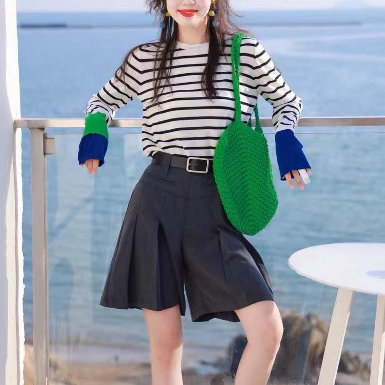 Thickened Skin-Friendly Age-Reducing Colorblock Cuffs Striped Knit Sweater - Xiaohongshu Style Long-Sleeve Base Layer for Autumn/Winter