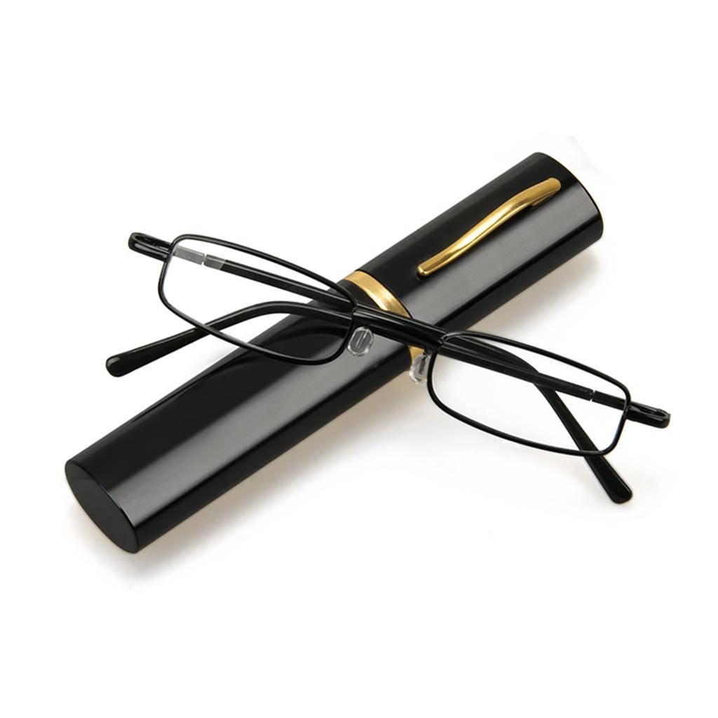 Lunettes de lecture en métal avec monture noire TR90, Monture, Poche, Portables, Étui, Monture ultra-légère, Unisexe, Élégantes, "+2.0",