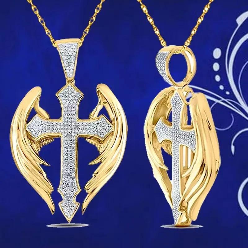 Fashion Angel Wings Pendant Necklace Ladies Cross Guardian Zircon Accessories Anniversary Party Banquet Gifts