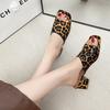 Foreign trade European and American style sexy square head medium heel slippers women's summer new leopard print thick heel fashion cool slippers A