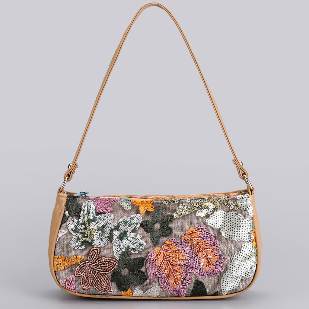 Women's Sparkling Floral Hobo Bag - Botanical Embroidered Shoulder Purse with Adjustable Strap for Spring Summer & Boho Outfits