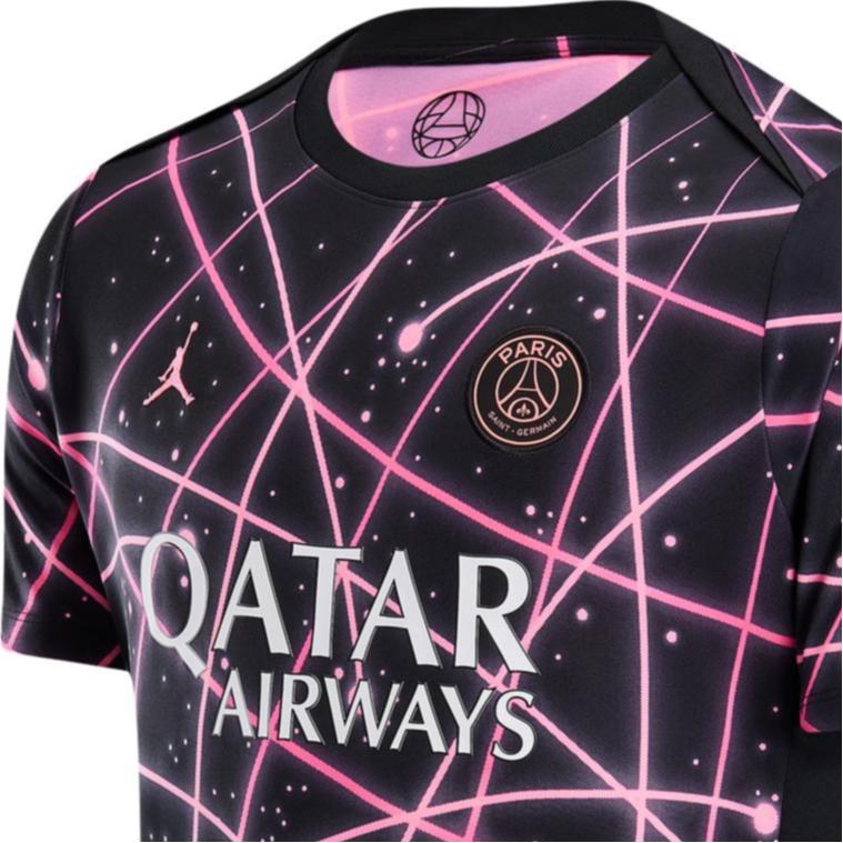Jordan Academy Paris Saint-Germain Quick-Dry Fitted Short Sleeve Football Shirt Men Tops Black Sunset-Red Digital-Pink IF3971-011