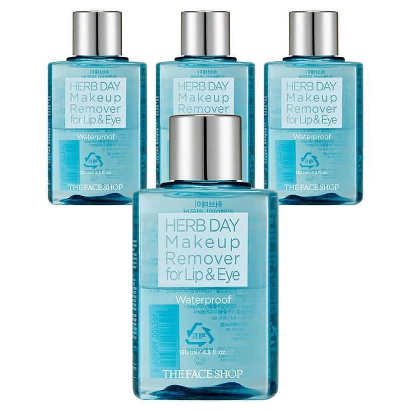 The Face Shop Herb Day Waterproof Lip & Eye Makeup Remover, 130ml, 4 Pcs