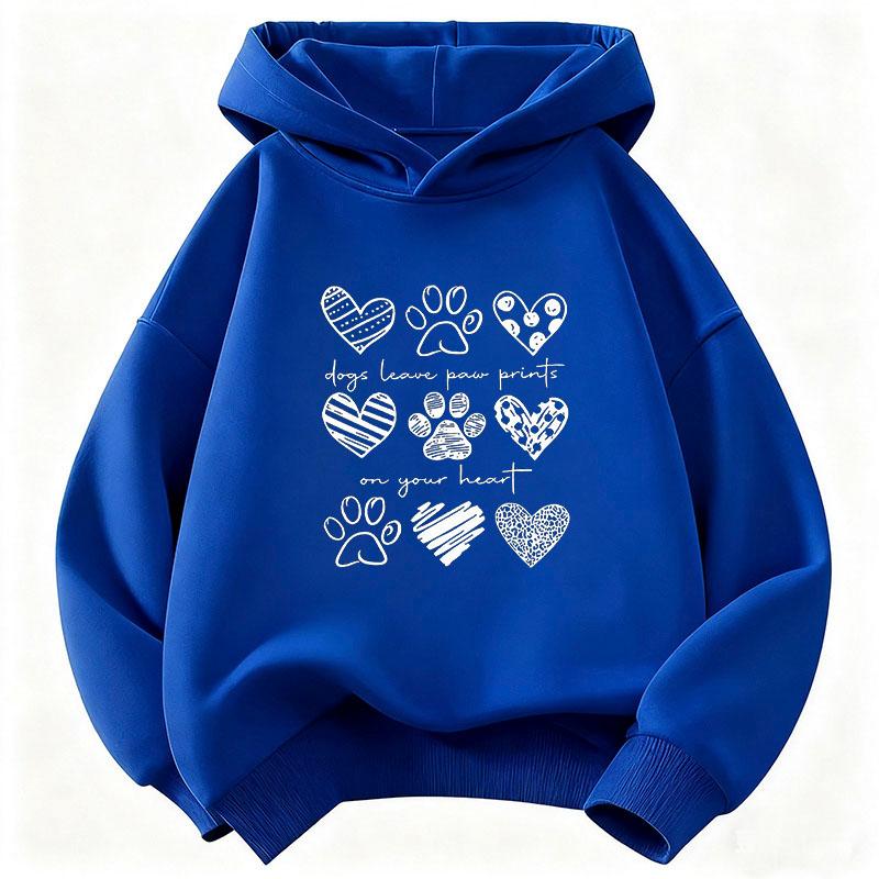 Cute Dog Paw with Love Heart Graphic Hoodie Kids Children's Sweatshirt Hoody for Boys Girls Kawaii Casual Hoodies
