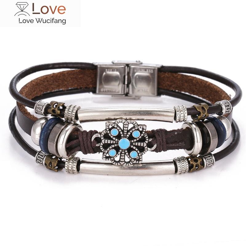 

Винтажные цветочные браслеты Ifmia и браслет в стиле бохо, многослойный кожаный браслет для женщин, мужской браслет, женские панк-ювелирные изделия, подарки