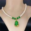 Koreanischer Stil Mama's Smaragd-Halskette & Perlen-Armband Set - Einfaches Muttertagsgeschenk