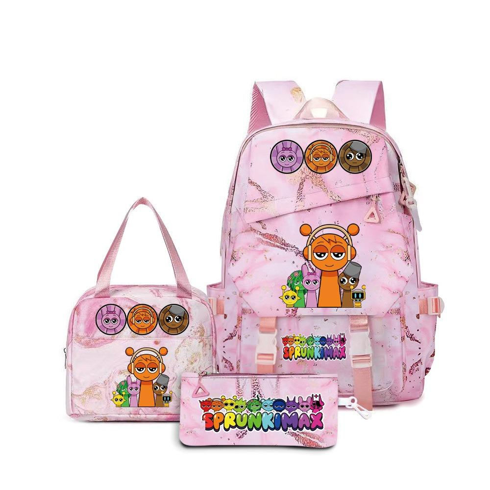 SprunkiPlush Rhythm Box School Bag Student Large Capacity Storage Backpack Backpack Three-piece Set L