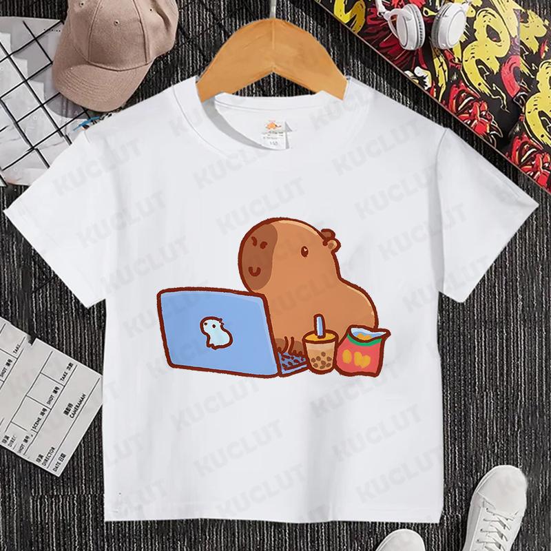 Dětské oblečení Kawaii Kreslený Anime Kapybara Tričko s krátkým rukávem Roztomilý Milovník Kapybar Zvíře Kapybary Harajuku Tričko Dárek