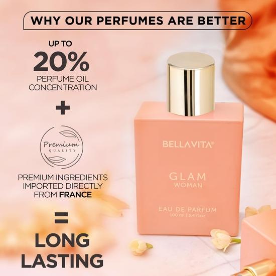 Bella Vita Luxury GLAM Woman Eau De Parfum with African Orange, Jasmine & Patchouli|  & Woody Fragrance EDP for Women, 100ML