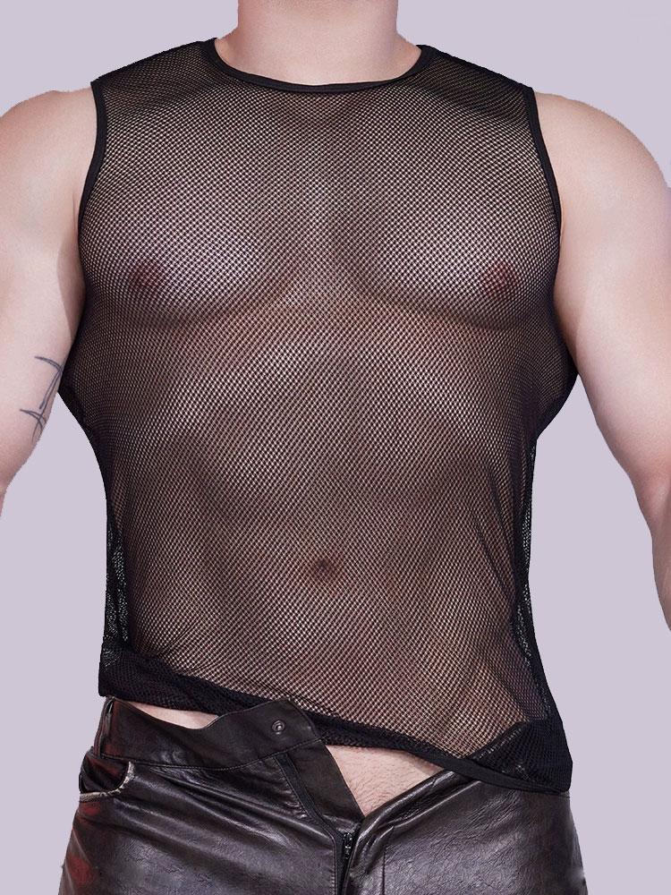 Herren Mesh Durchsichtig Tanktops Sexy Formgebende Weste Dünn Atmungsaktiv Mann Sommer Party T-Shirts Ärmellos Nachtclub Tanz