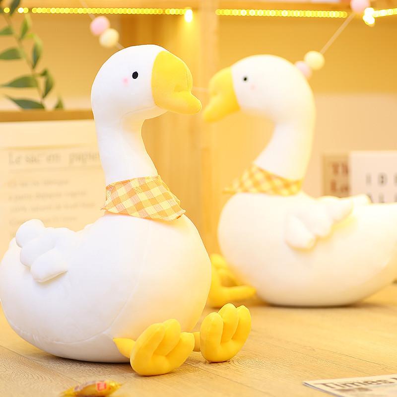 White Plush Goose Dolls With Checkered Scarf Design For Lounging And Gifts