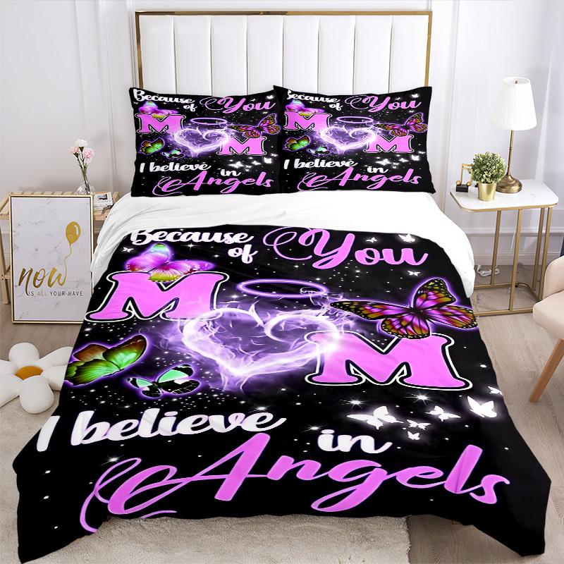3PCs Angel Mom Memorial Design Cover Set, Breathable Fabric(1 Duvet Cover + 2 Pillowcases) (Without Quilt) yy250911187