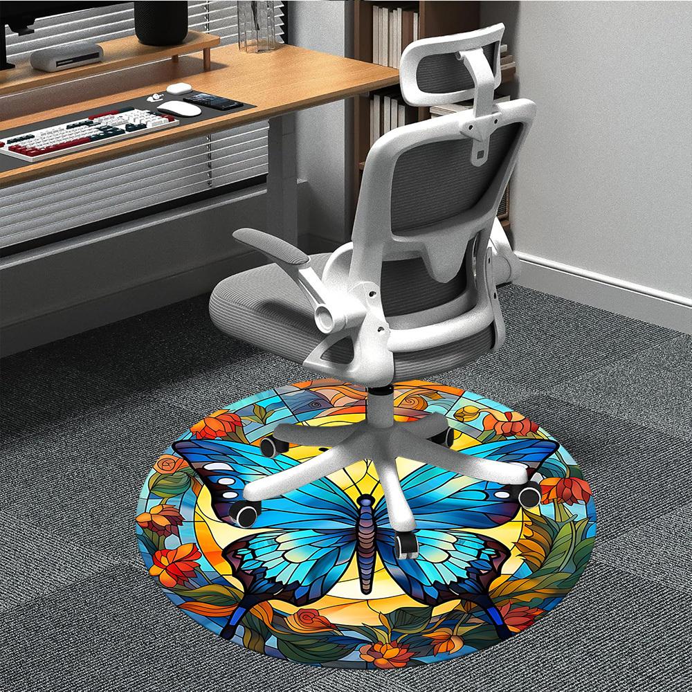1pc Butterfly StainedGlass Office Round Area Rug, Under Office Chairs Bedroom Living Room Home Decor, Room Deco