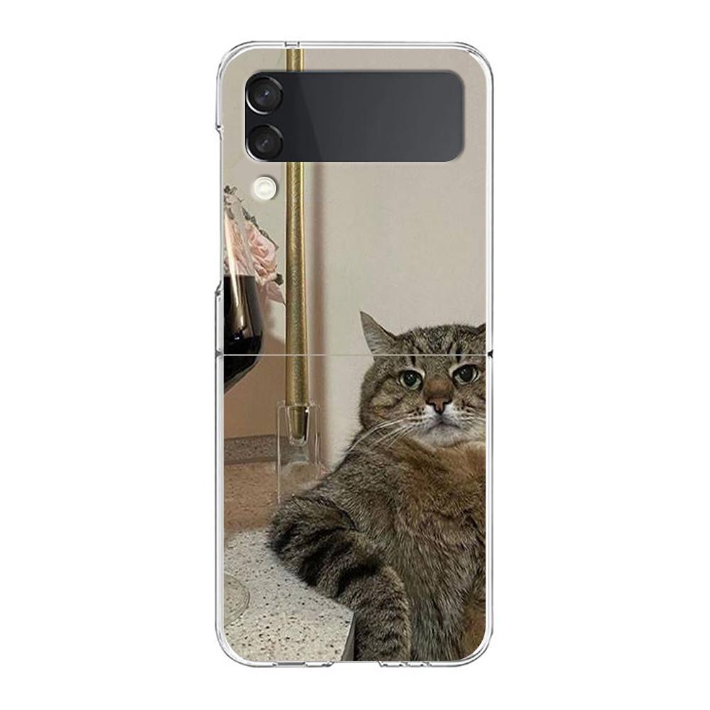 Transparent Phone Case For Samsung Galaxy Z Flip 3 4 5 6 7 Hard Folding PC Z Flip3 Flip4 Cover Funny Animal Cat