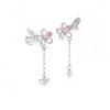 Elegant S925 Sterling Silver Cherry Blossom Butterfly Dangle Earrings for Women - Delicate Long Tassel Flower Design.