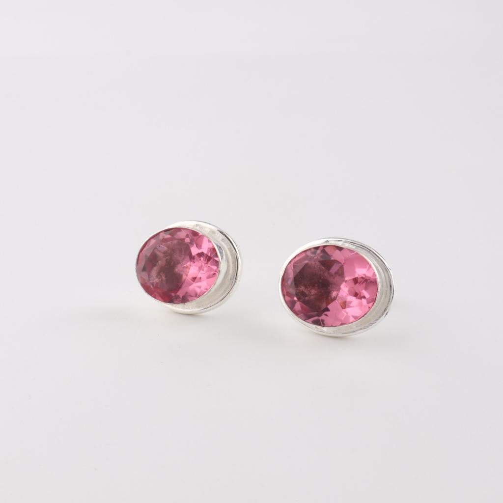 Pink Tourmaline Gemstone 925 Sterling Silver Jewelry Handmade Stud Earrings 0.5" EE-178-14
