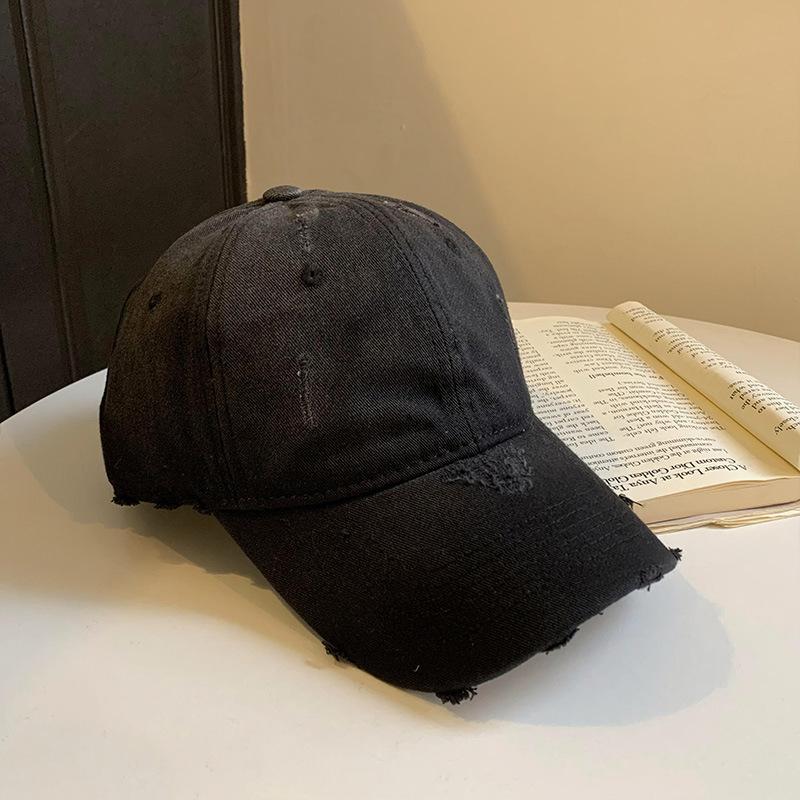 Retro ripped baseball cap female casual denim wide brim hat male soft top old peaked cap trendy brand sunshade versatile