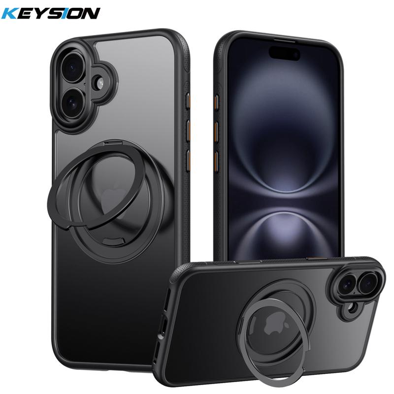 KEYSION N52 Magnetic 360° Ring Case for MagSafe for iPhone 16 Plus 16 Pro Max Matte Transparent Shockproof Phone Cover for iPhone 16 чёрный