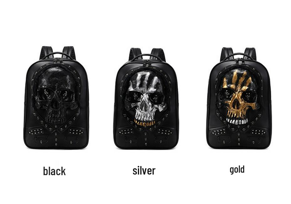 Skull 3D Stereo PU Double Shoulder Backpack for Men and Women