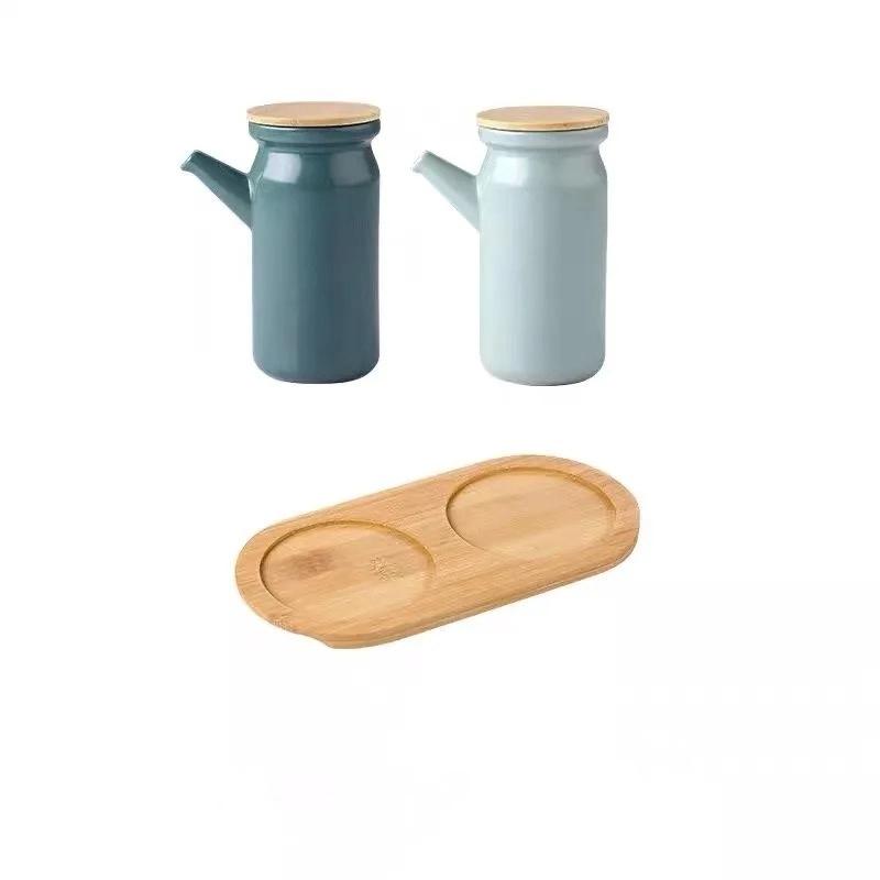Keramik-Gewürzgläser-Set mit Bambustablett – Salz-, Öl-, Gewürzbehälter für die Küche