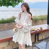 Off-the-shoulder floral dress women's summer 2026 new temperament gentle and cold feeling holiday style loose and thin skirt