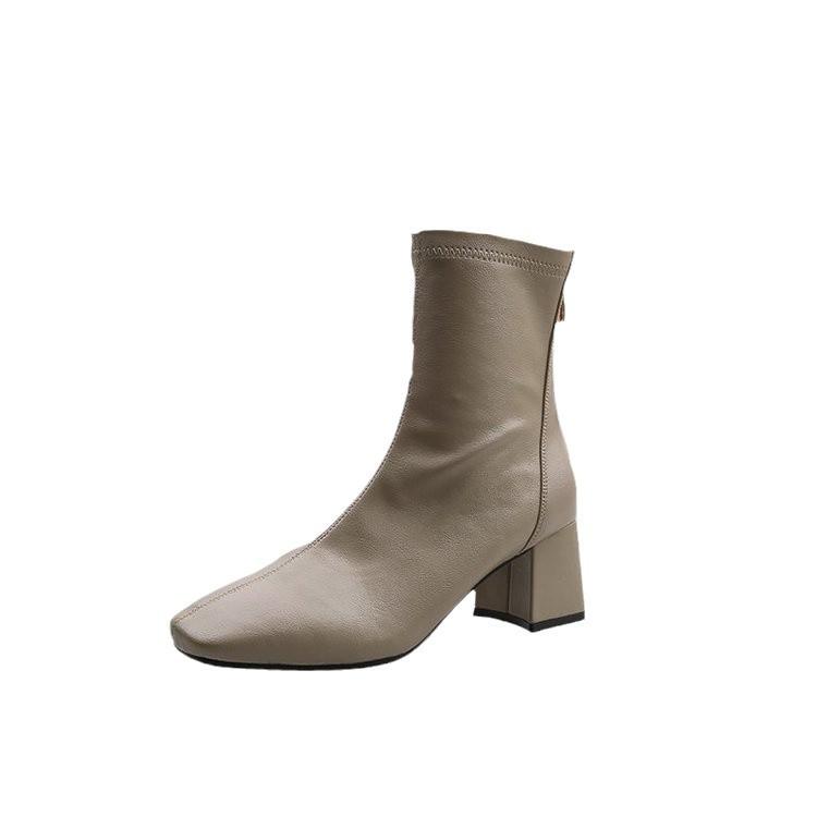 Martin Boots Women's New Women's Boots Winter Square Head Rear Zipper Short Boots Women's Thick Heel Medium Heel Boots Women's Cm