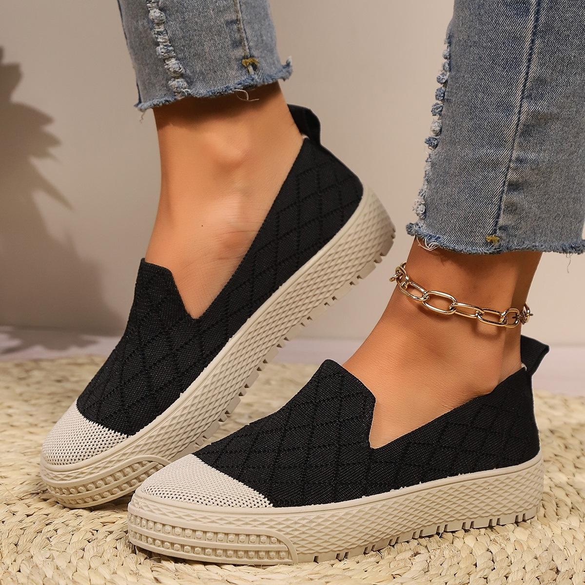 

Xiaoxiangfeng fisherman shoes platform single shoes casual knitted princess shoes round head deep mouth fly knitting 36 чёрный