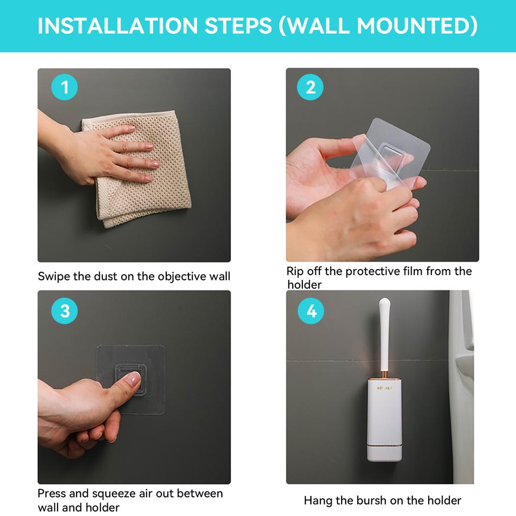 Silicone Toilet Brush Set Long Handle No Drill Wall Mounted Quick Dry Leak Proof For Bathroom Deep Cleaning Durable Multi Use