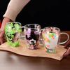 1 taza para té y café de vidrio de borosilicato de alta calidad Ins Trends, taza con flores secas y flores, taza de vidrio de doble pared resistente al calor simple