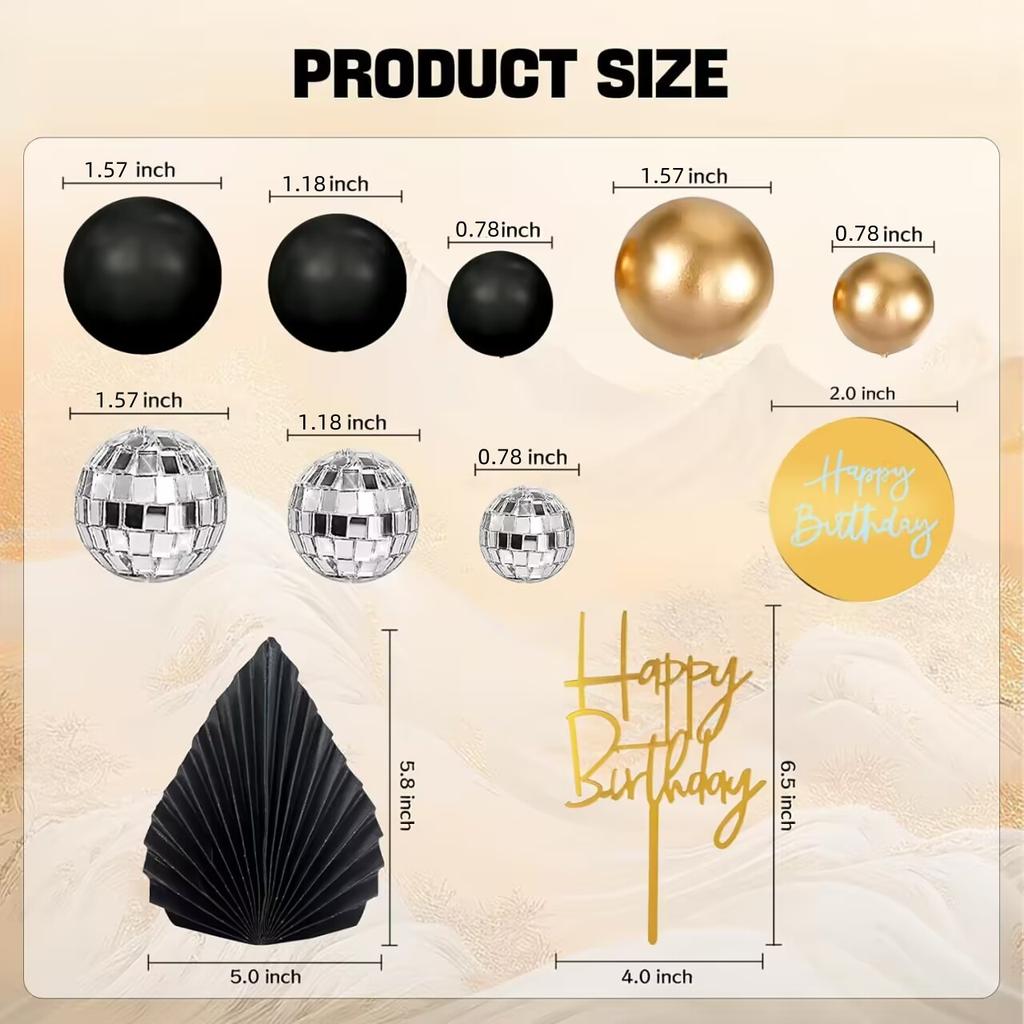 25pcs Man Cake Topper Disco Ball Palm Leaves Black Gold Boho Cake Decoration for Boy Bohemian Wedding Baby Shower Birthday Party
