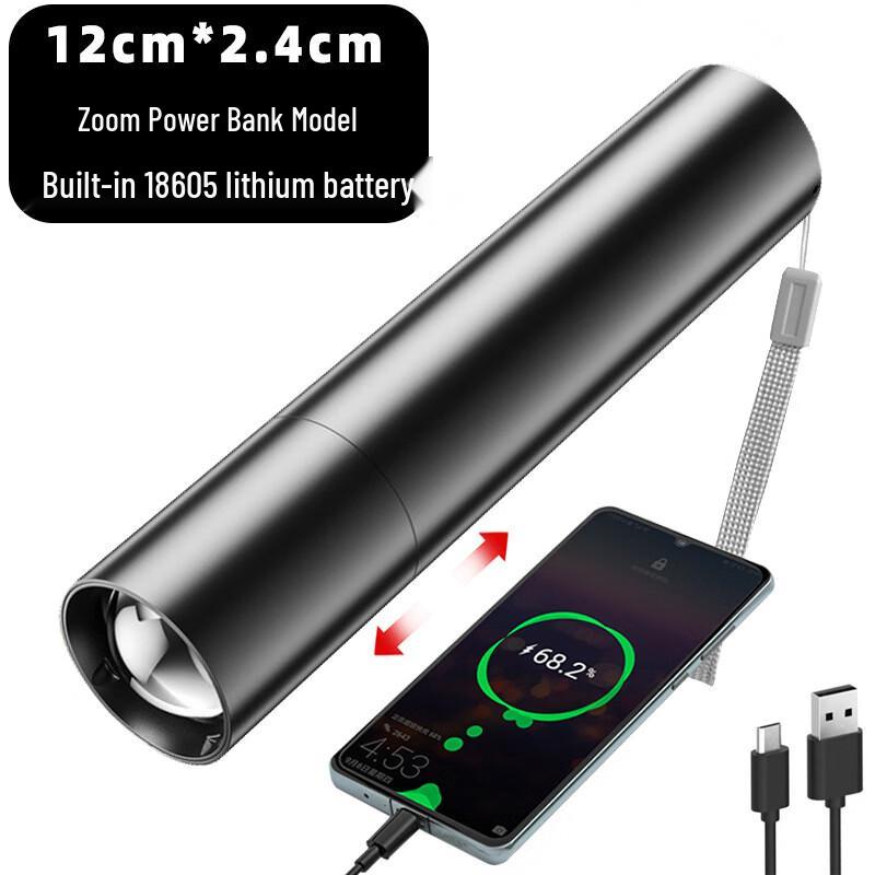 OEING 18650 Rechargeable Zoom Flashlight with Power Bank