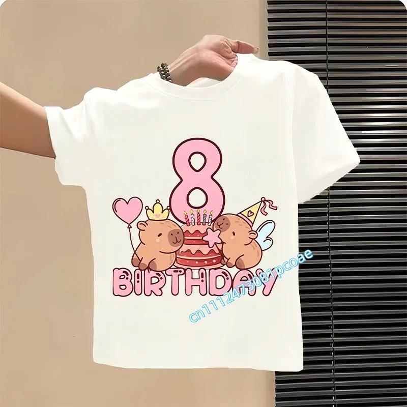 Capybara Girl Birthday Clothes Cute Toddler Kids Number T Shirt Cartoon Short Sleeve Baby Cotton T Shirt Summer Children Tops