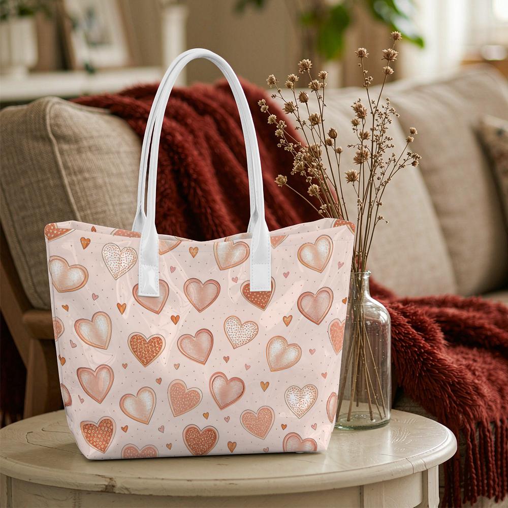 Cute Heart Pattern Tote Bag Sweet Portable Daily Shoulder Bag for Women Outdoor Use