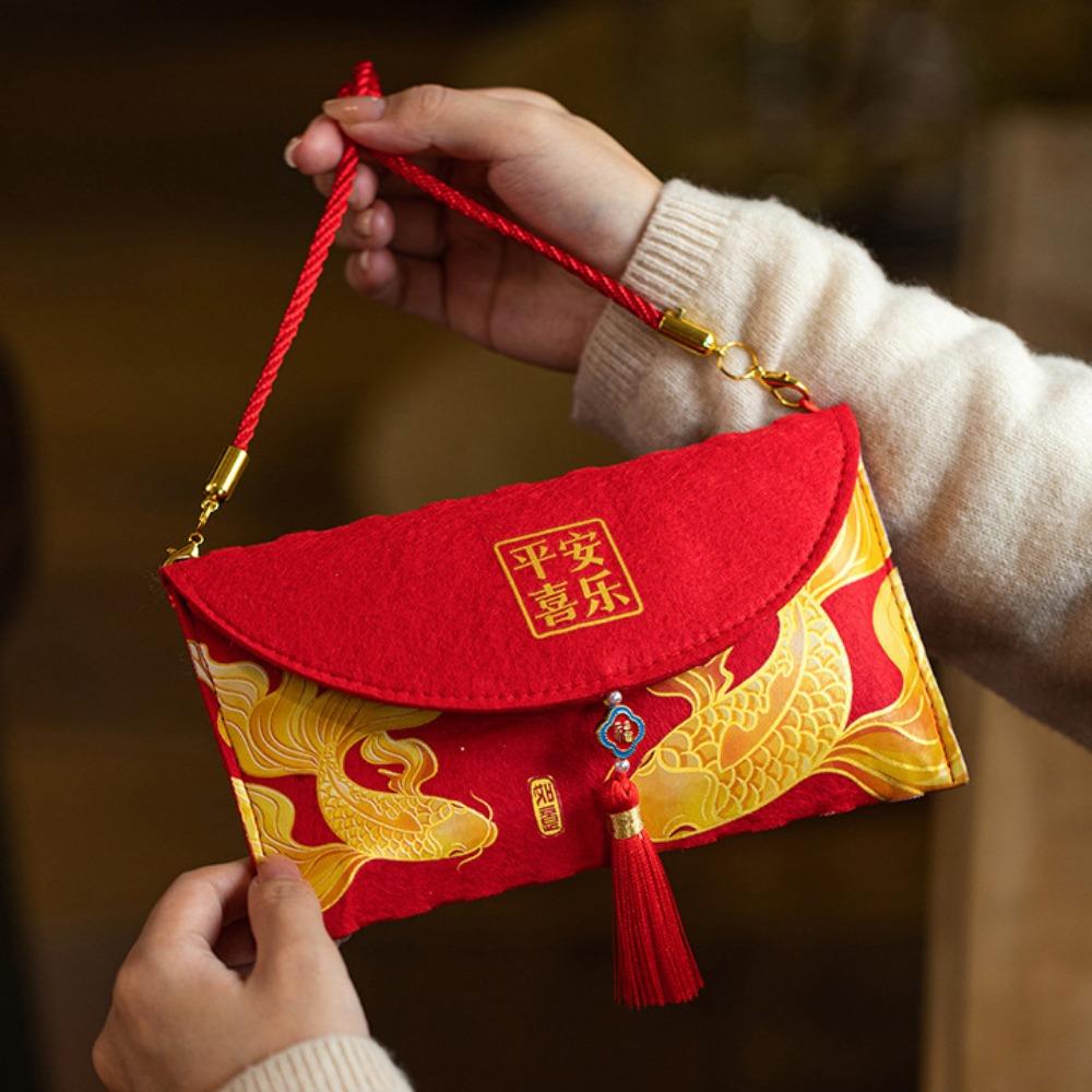 Felt Red Envelope Bag Blessing Words Red Packet Cute Shoulder Bag Child