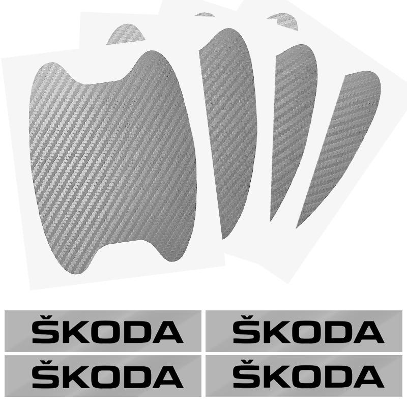 8pcs Car Door Sticker Carbon Fiber Scratches Auto Handle Protection Film for Skoda Superb Octavia Kodiaq Yeti Rapid Karoq Fabia Kamiq Enyaq Vis