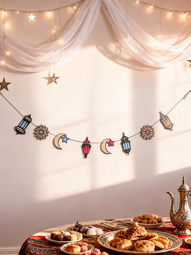 Eid Lantern Moon Star Banner Islamic Muslim Festival Wall Decor Ramadan Kareem Geometric Design Garland Home Party Supplies Gift