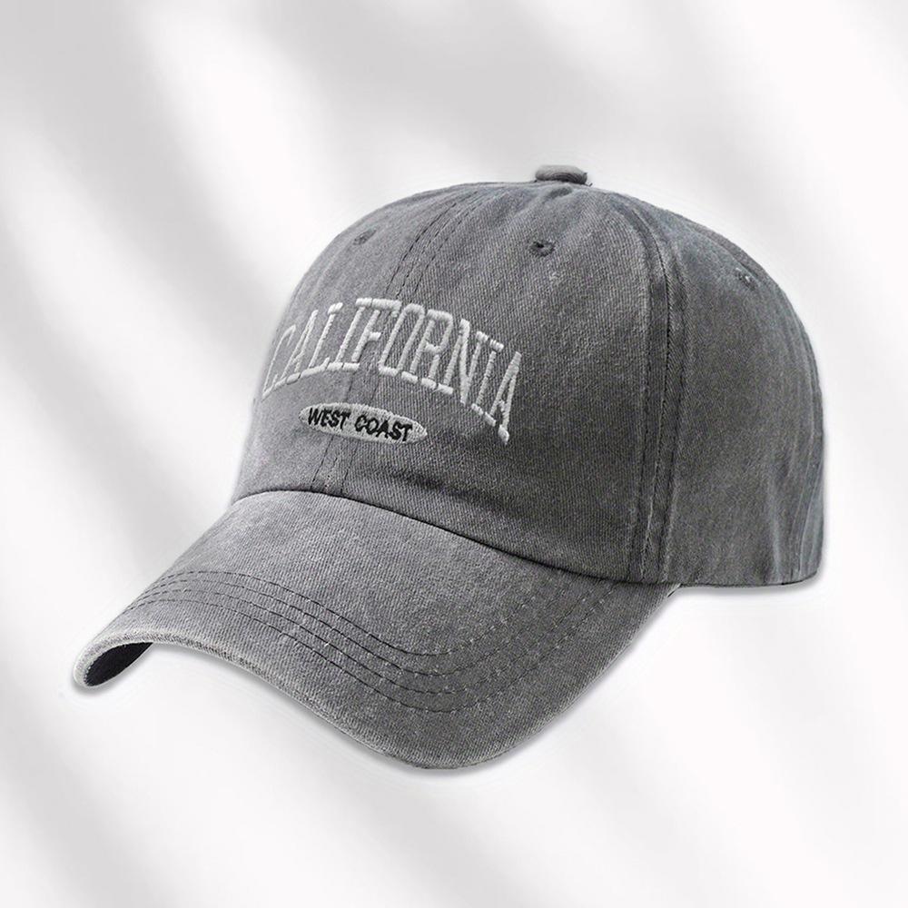 Fashionable Versatile Washed Letters Solid Color Embroidered Baseball Cap for Men Wide Brimmed Casual Sports Cap for Women